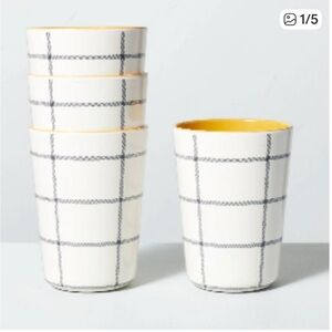 Hearth & Hand White and Yellow Grid Tumblers Set